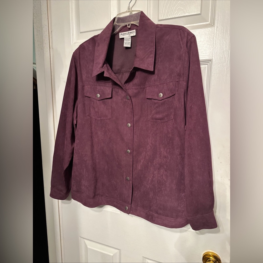 Drapers Damons Size X-large Purple Suede cloth Faux Jacket Button Lightweight